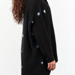 Long Sleeve Cashmere Seamless Upside Down Cape Cardigan in Black and Natural White Dots by Suzusan Designer Brand