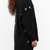 Long Sleeve Cashmere Seamless Upside Down Cape Cardigan in Black and Natural White Dots by Suzusan Designer Brand