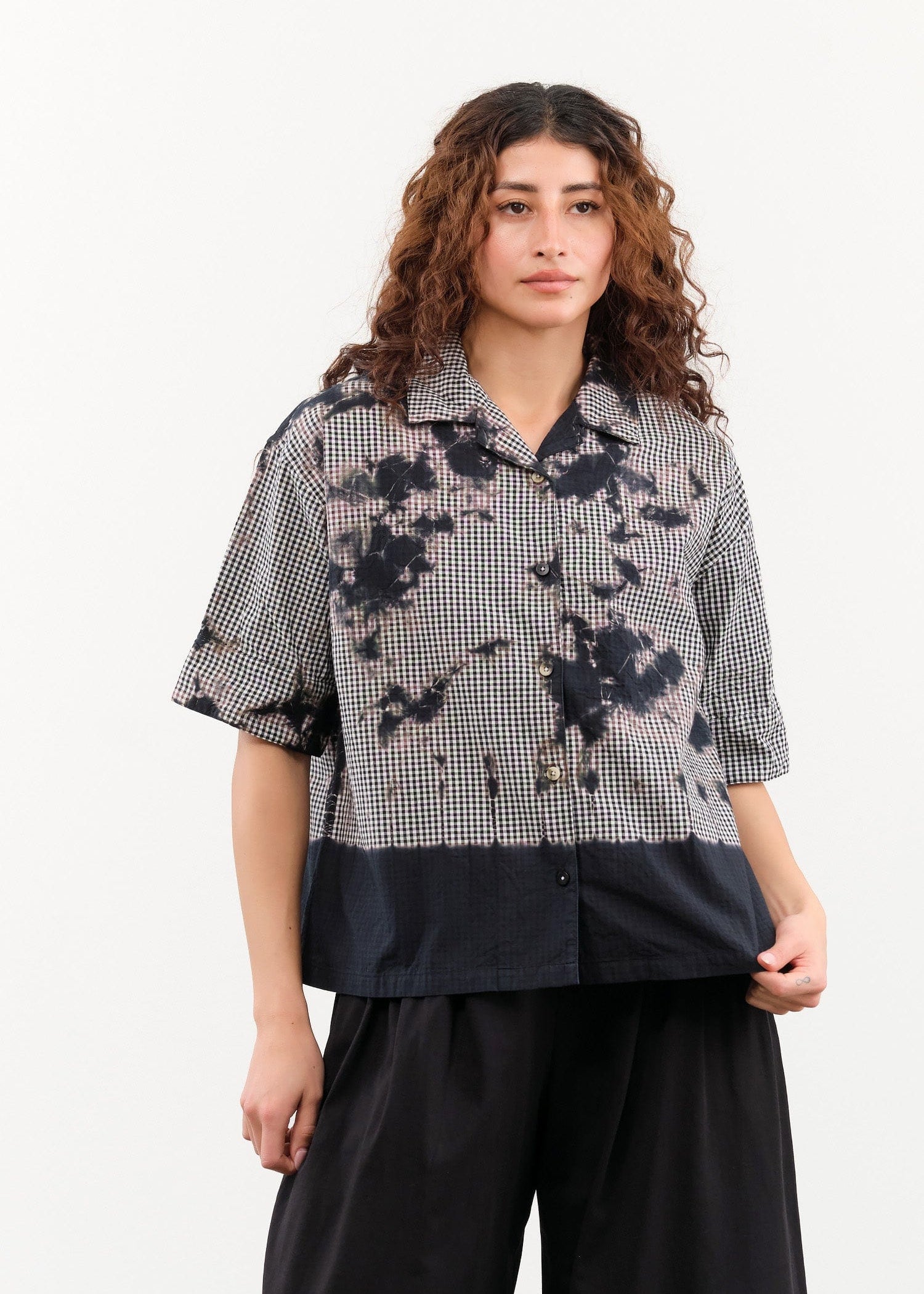 Suzusan Apparel Womens Blouses Cotton Gingham Check Half Sleeve Blouse