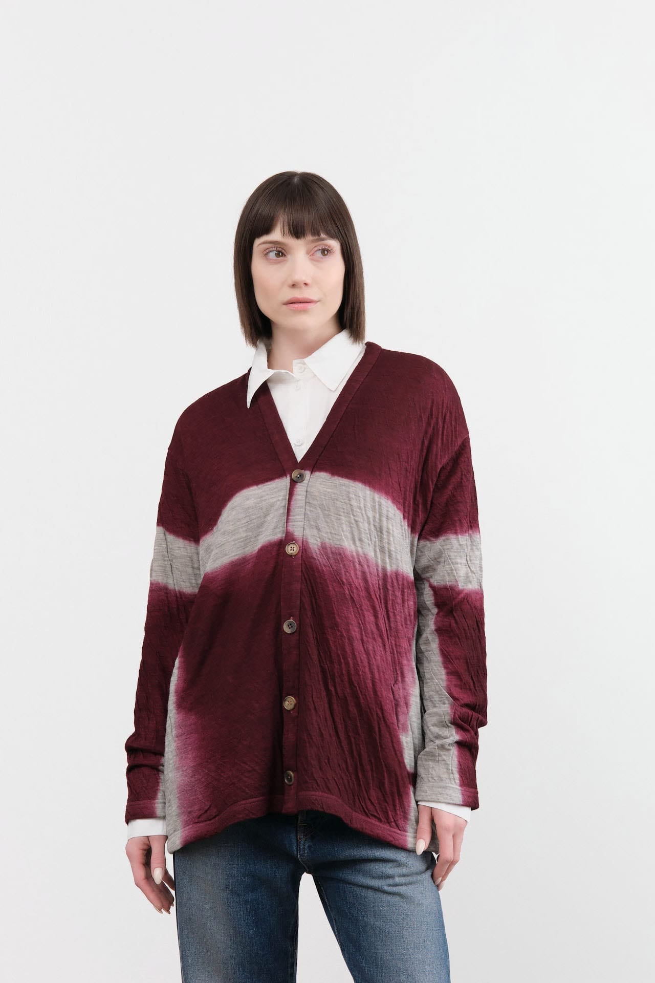 Suzusan Apparel Womens Sweaters Dual Layer Wool Cotton Cardigan Dark Purple / Medium