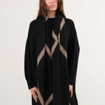 Suzusan Accessories Scarves Itajime Shibori Cashmere Knit Shawl in Black Black/Light Coffee / One Size