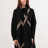 Suzusan Accessories Scarves Itajime Shibori Cashmere Knit Shawl in Black Black/Light Coffee / One Size