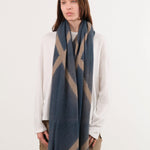 Suzusan Accessories Scarves Itajime Shibori Cashmere Knit Shawl in Dark Blue Dark Blue/Light Coffee / One Size