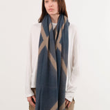 Suzusan Accessories Scarves Itajime Shibori Cashmere Knit Shawl in Dark Blue Dark Blue/Light Coffee / One Size