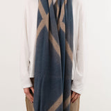 Suzusan Accessories Scarves Itajime Shibori Cashmere Knit Shawl in Dark Blue Dark Blue/Light Coffee / One Size