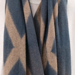Suzusan Accessories Scarves Itajime Shibori Cashmere Knit Shawl in Dark Blue Dark Blue/Light Coffee / One Size