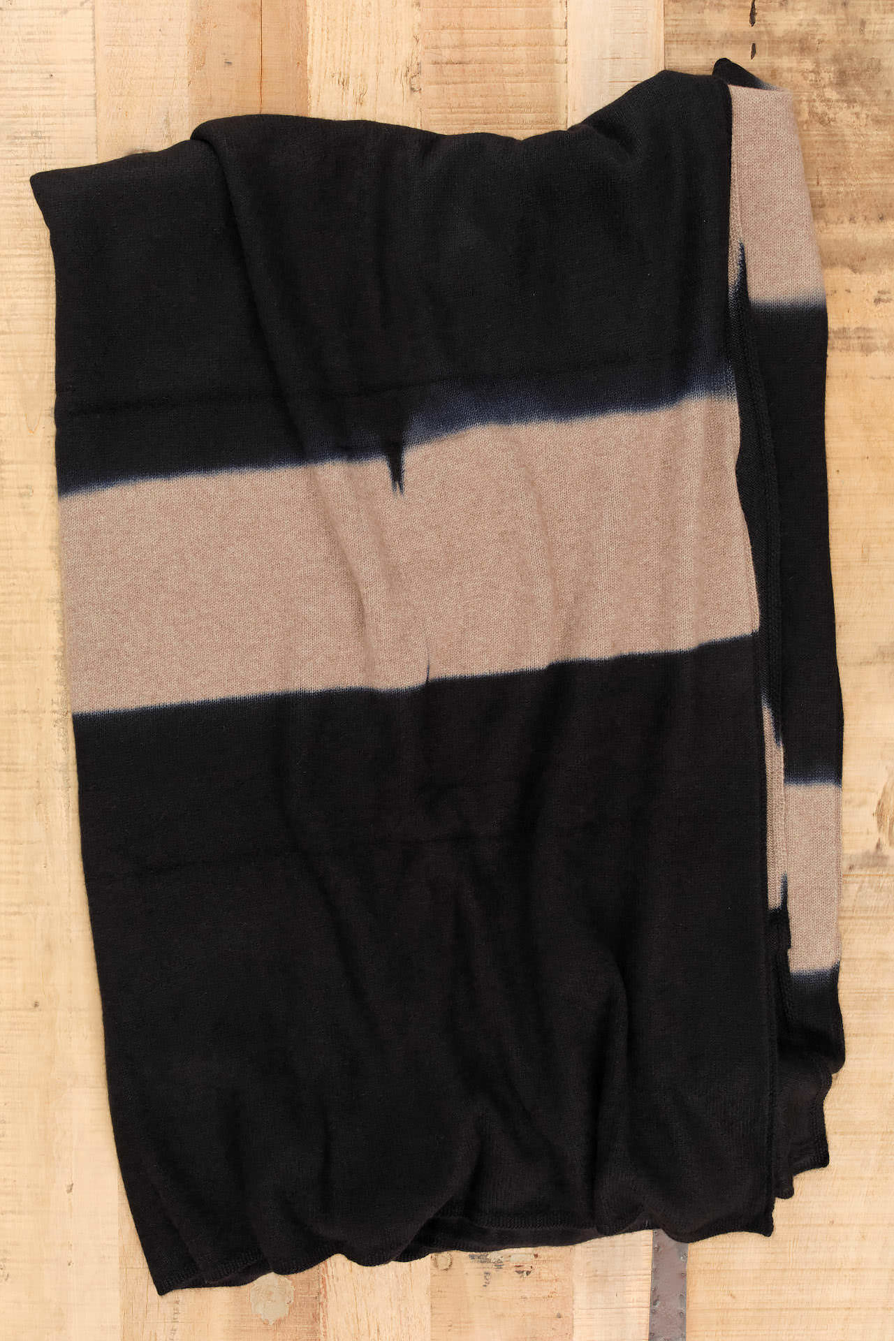 Suzusan Home Throws Itajime Shibori Cashmere Knit Throw in Black Black/Light Coffee / 79" L X 55" W