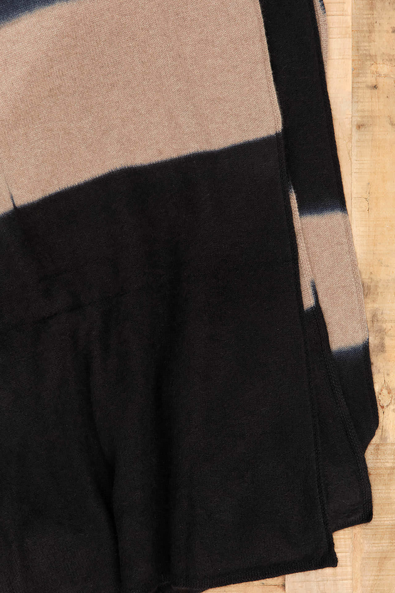 Suzusan Home Throws Itajime Shibori Cashmere Knit Throw in Black Black/Light Coffee / 79" L X 55" W