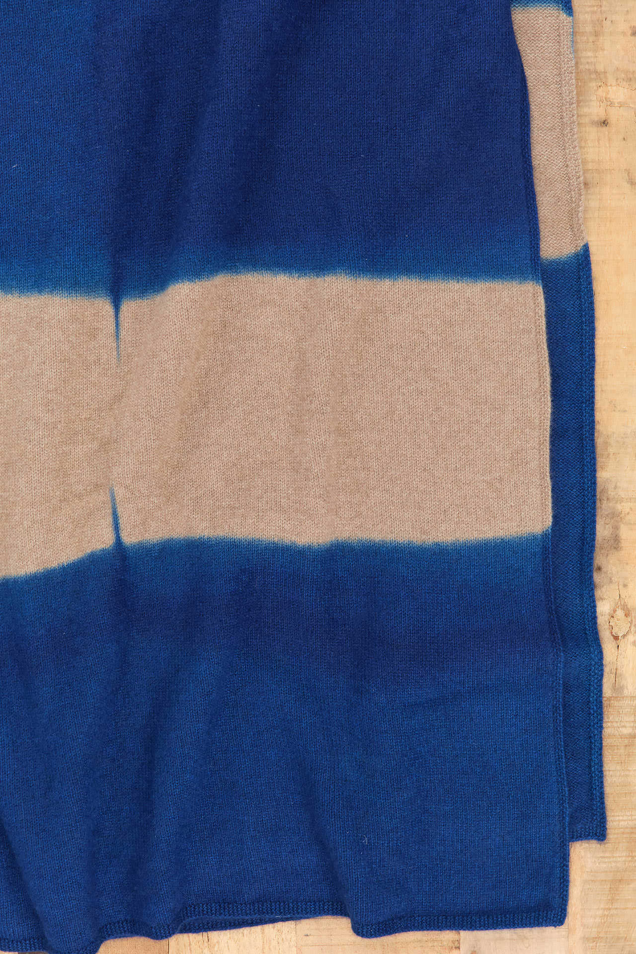 Suzusan Home Throws Itajime Shibori Cashmere Knit Throw in Dark Blue Dark Blue/Light Coffee / 79" L X 55" W