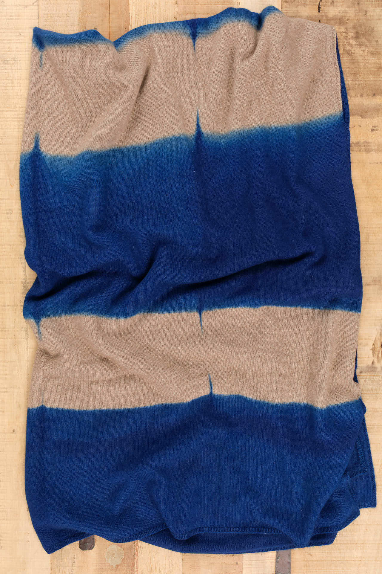 Suzusan Home Throws Itajime Shibori Cashmere Knit Throw in Dark Blue Dark Blue/Light Coffee / 79" L X 55" W
