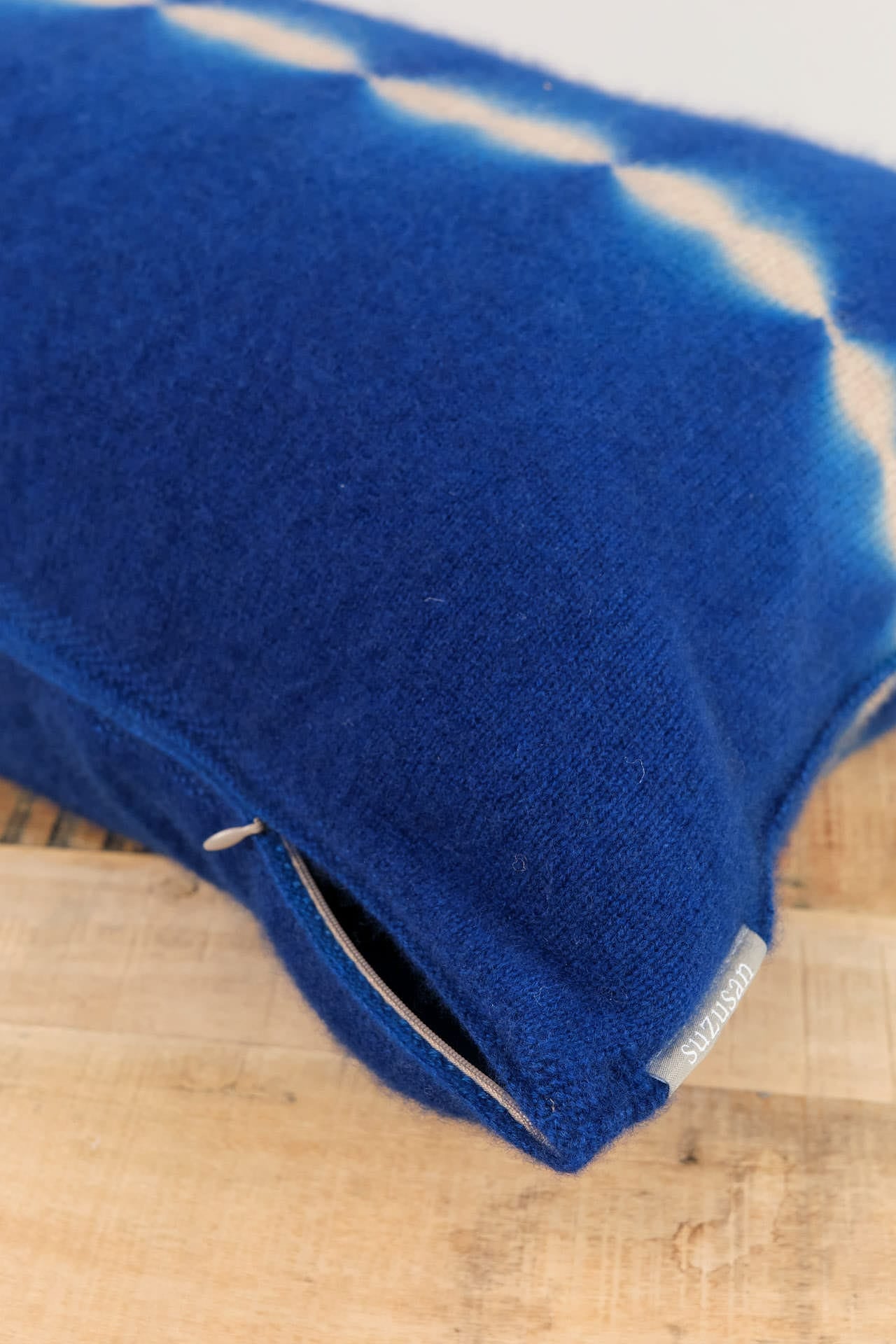 Suzusan Home Pillows Nuisuji Shibori Cashmere Knit Cushion in Dark Blue Dark Blue/Light Coffee / 16" X 24"
