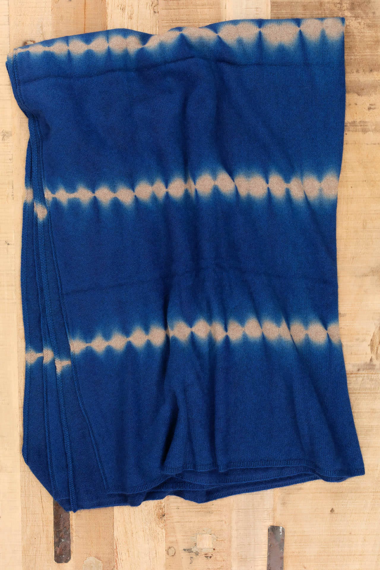 Suzusan Home Throws Nuisuji Shibori Cashmere Knit Throw in Dark Blue Dark Blue/Light Coffee / 79" L X 55" W