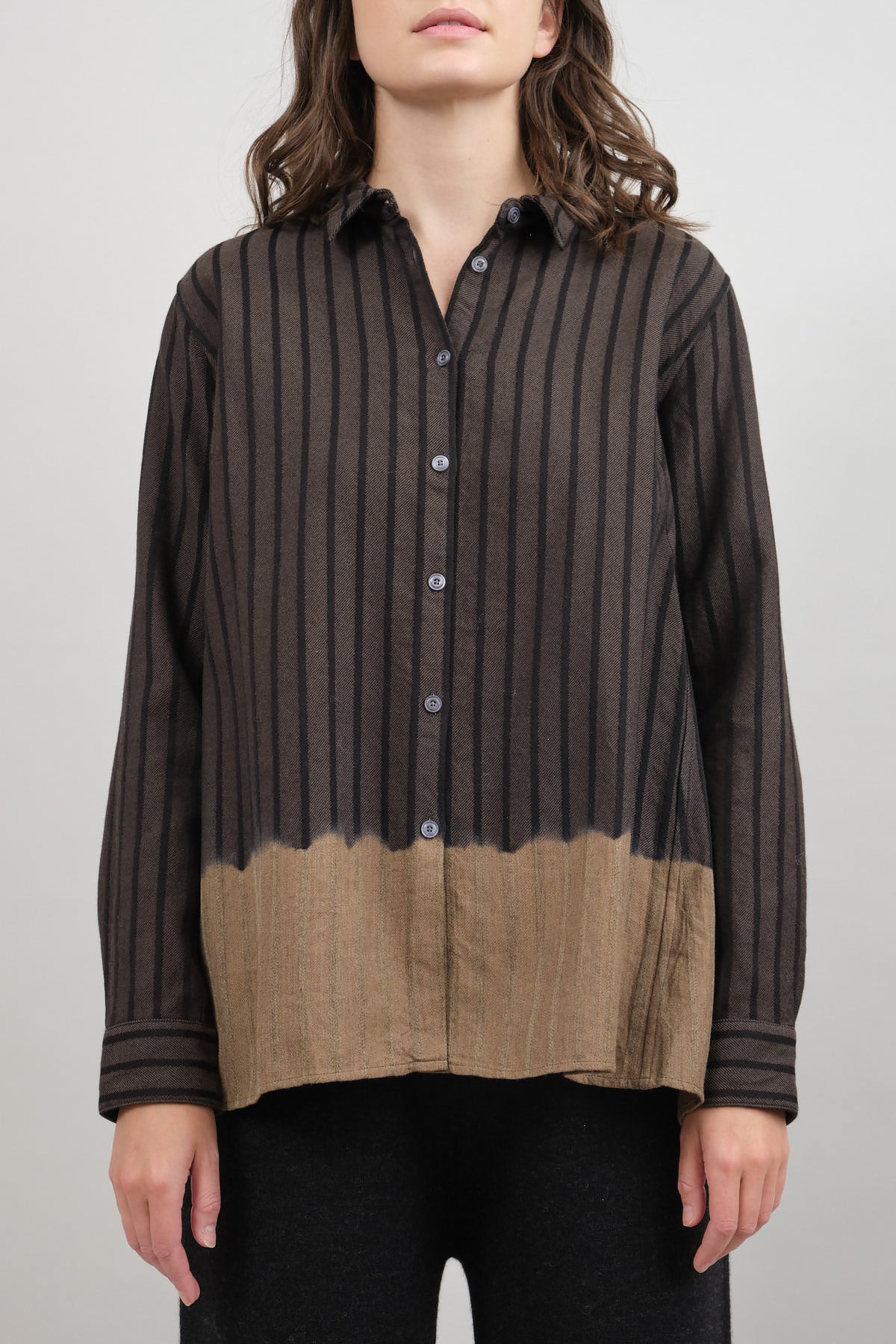 Front of Wool Cotton Dobby Stripe Blouse