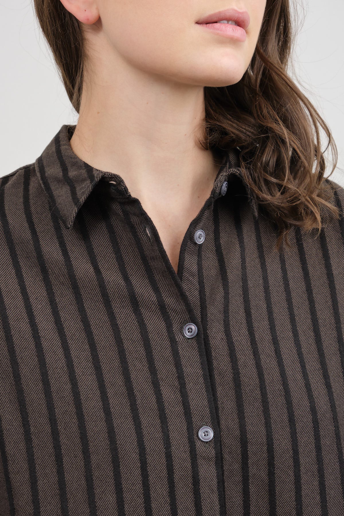 Collar on Wool Cotton Dobby Stripe Blouse