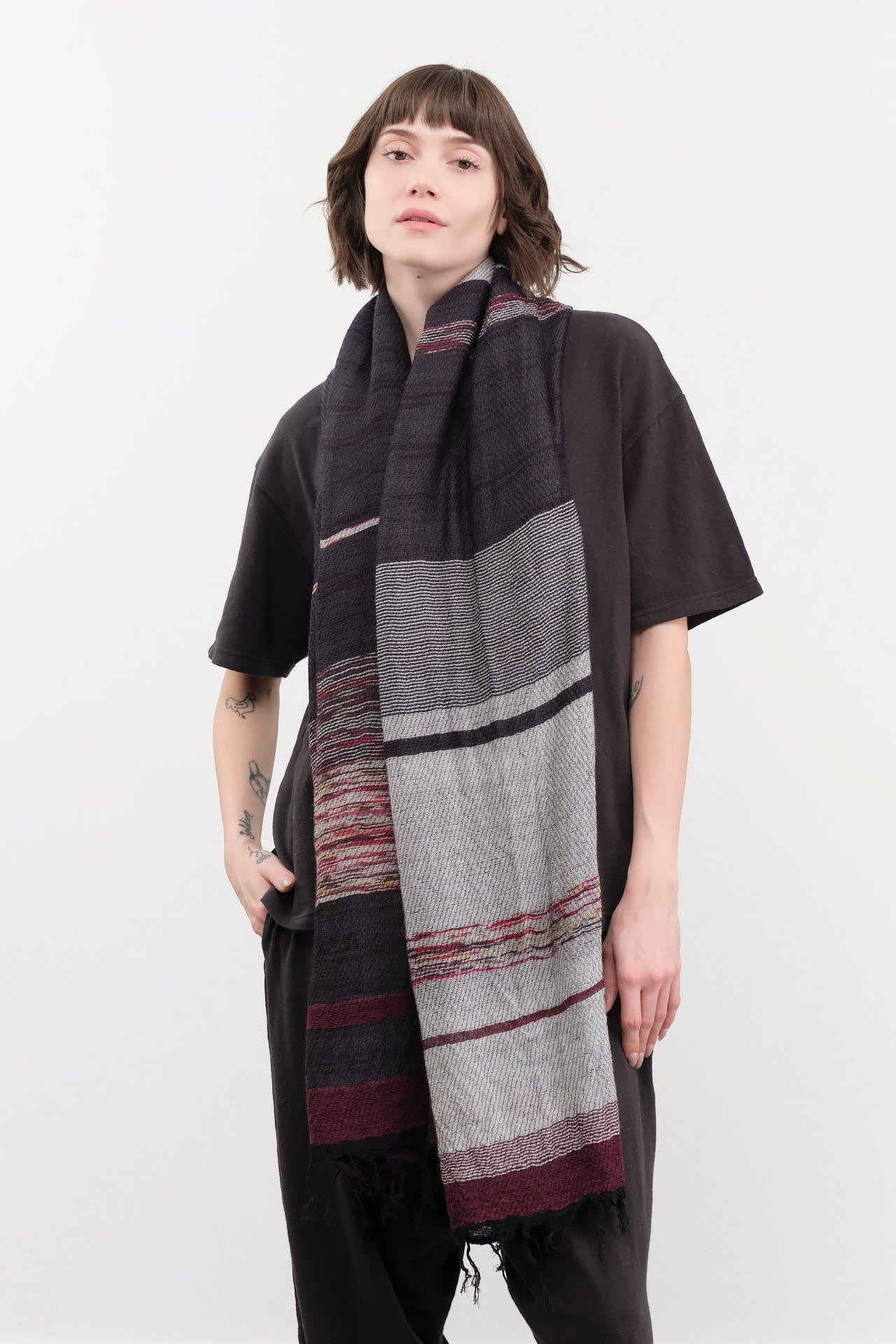 Tamaki Niime Accessories Scarves Small Roots Shawl in Blackberry Blackberry / One Size
