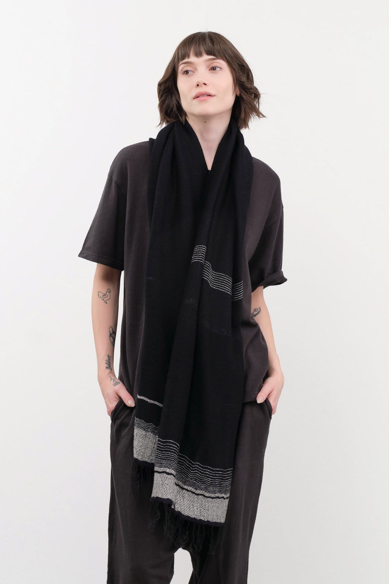 Tamaki Niime Accessories Scarves Small Roots Shawl in Eclipse Eclipse / One Size