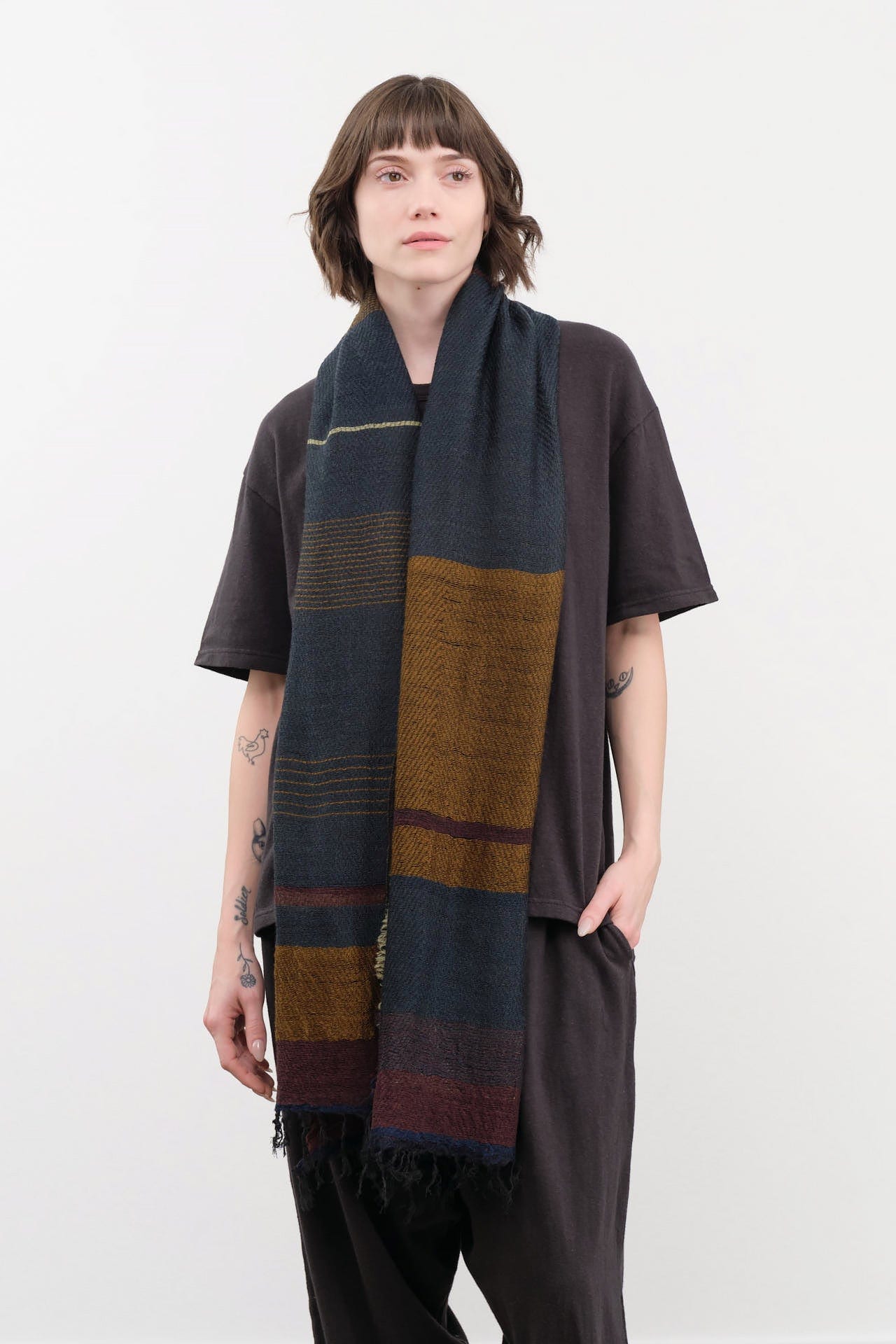 Tamaki Niime Accessories Scarves Small Roots Shawl in Fennel Fennel / One Size