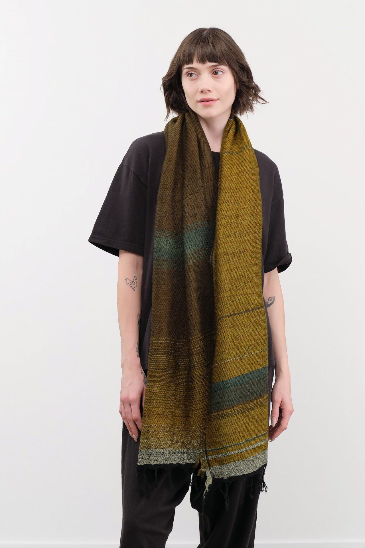 Tamaki Niime Accessories Scarves Small Roots Shawl in Moss Moss / One Size