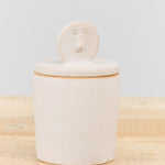 Tomoro Pottery Small Face Design Jar with Lid in White Ceramic