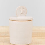 Tomoro Pottery Small Face Design Jar with Lid in White Ceramic