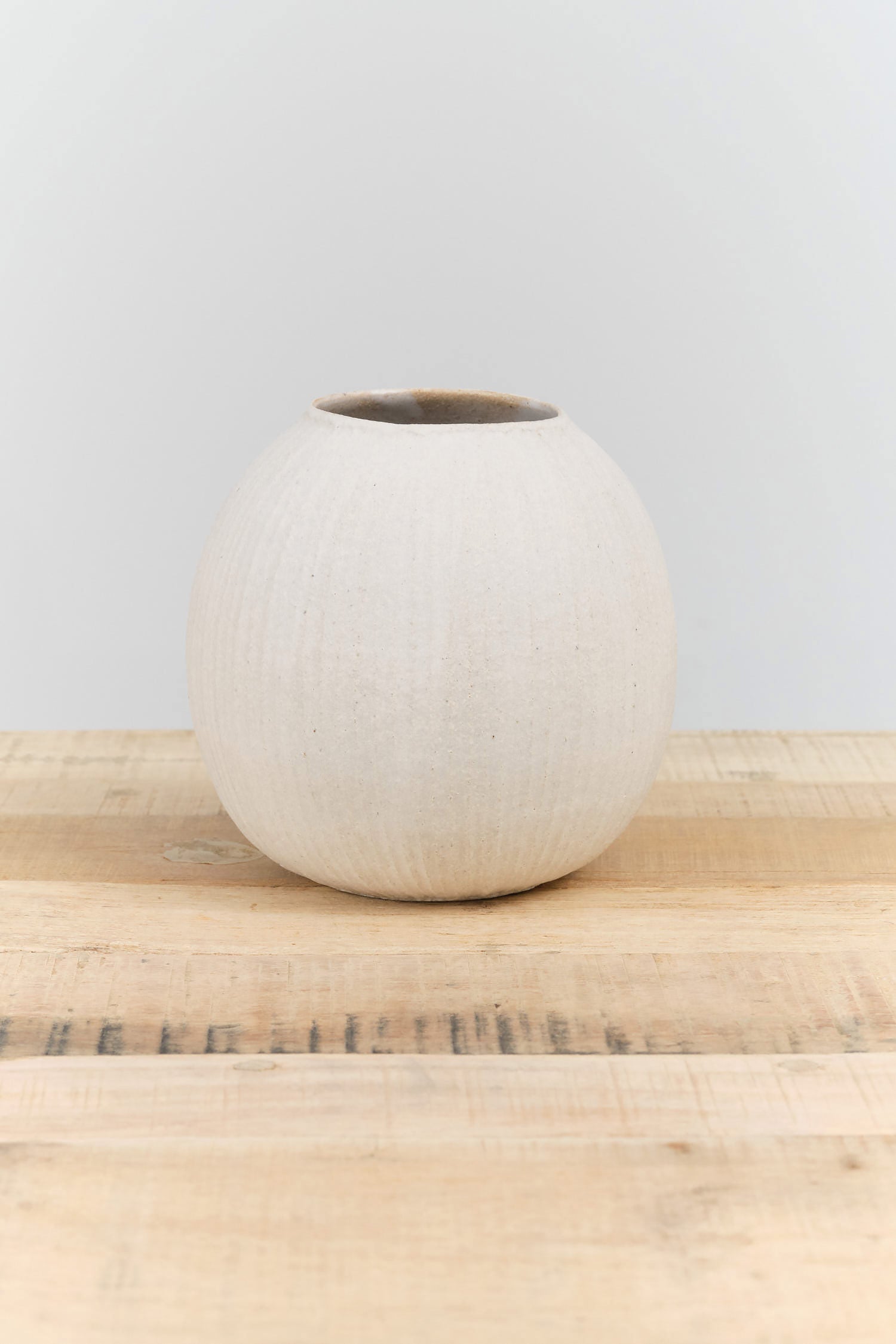 Large Ball Vase by Tomoro Pottery in White Ceramic