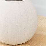 Tomoro Pottery Handmade Carved Large Ball Vase in White Ceramic