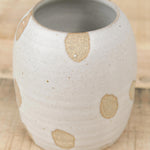 Tomoro Pottery Handmade Ceramic Medium Petal Vase with White Glaze and Flower Design