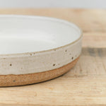 Half Dipped White Glaze Ceramic Medium Terra Deep Plate from Tomoro Pottery