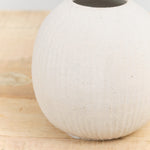 Tomoro Pottery Handmade Carved Small Ball Vase in White Ceramic