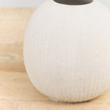 Tomoro Pottery Handmade Carved Small Ball Vase in White Ceramic