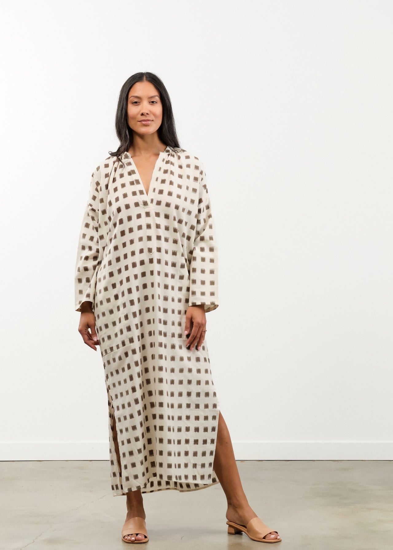 Two NY Apparel Womens Dresses Long Ikat Caftan Cream/Brown / One Size