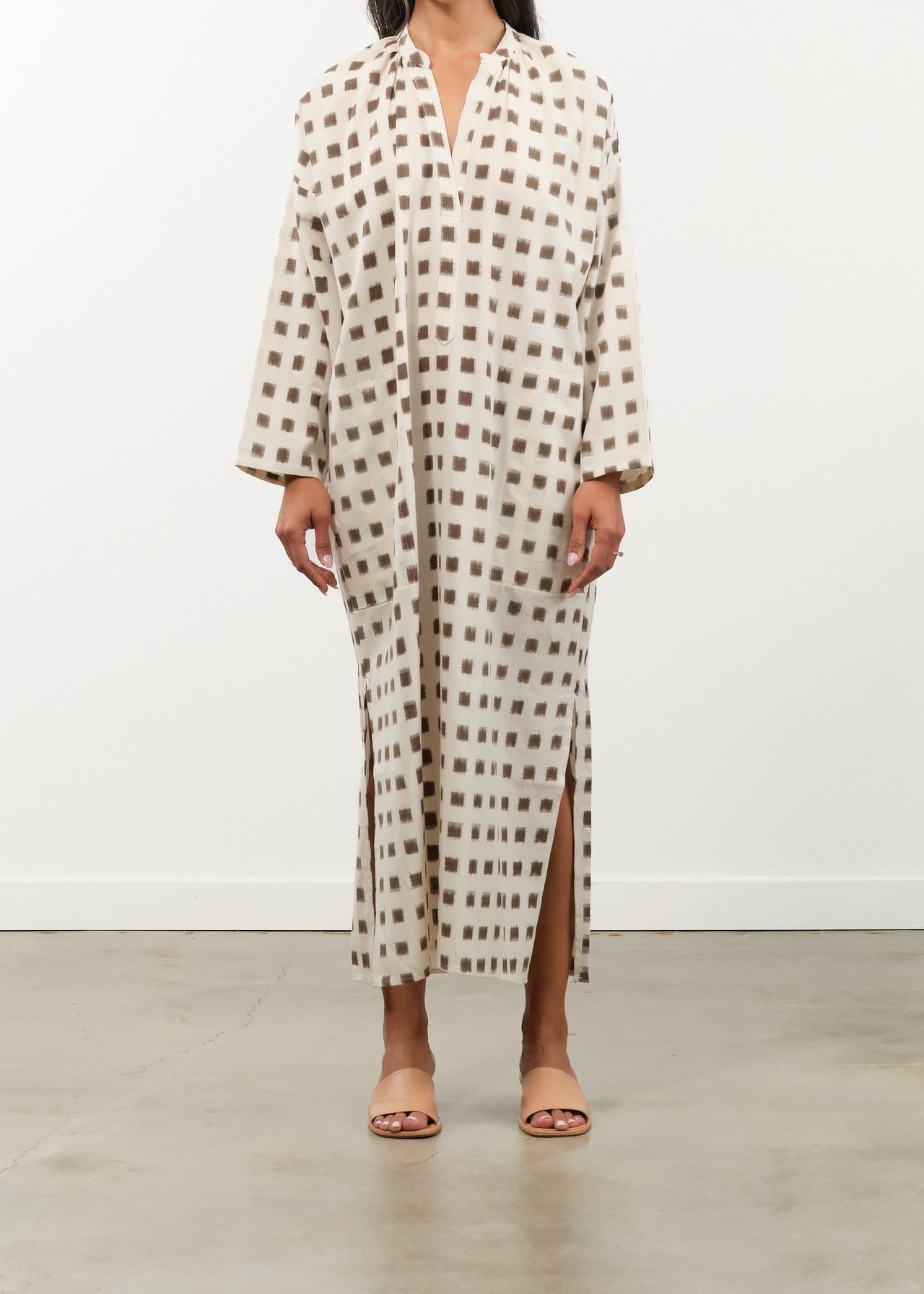 Two NY Apparel Womens Dresses Long Ikat Caftan Cream/Brown / One Size