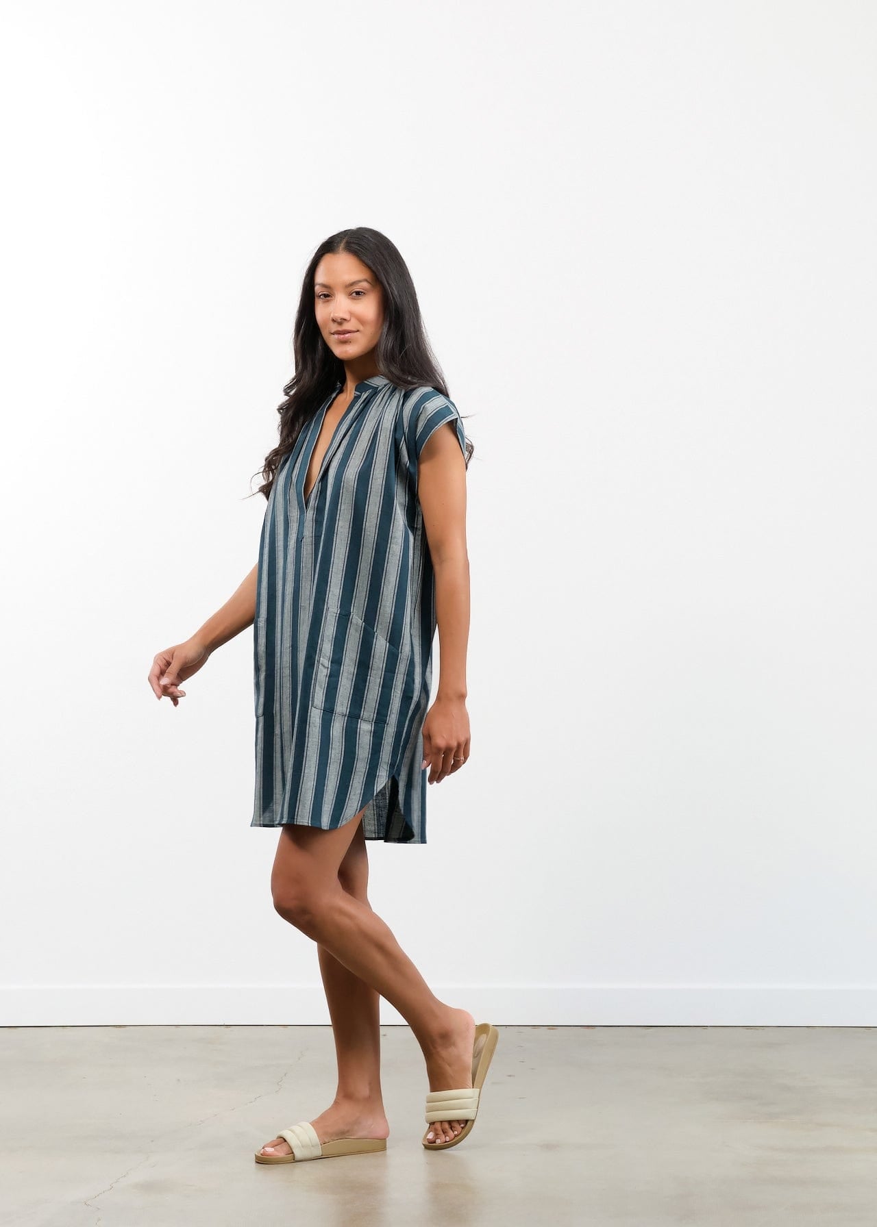 Two NY Apparel Womens Blouses Pocket Tunic Teal/Grey / One Size