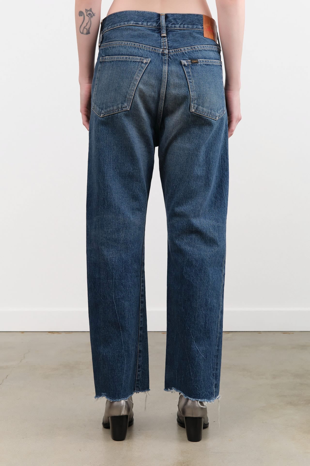 Chimala Apparel Womens Denim Used Ankle Cut 13.5 oz Selvedge Denim in Dark Vintage