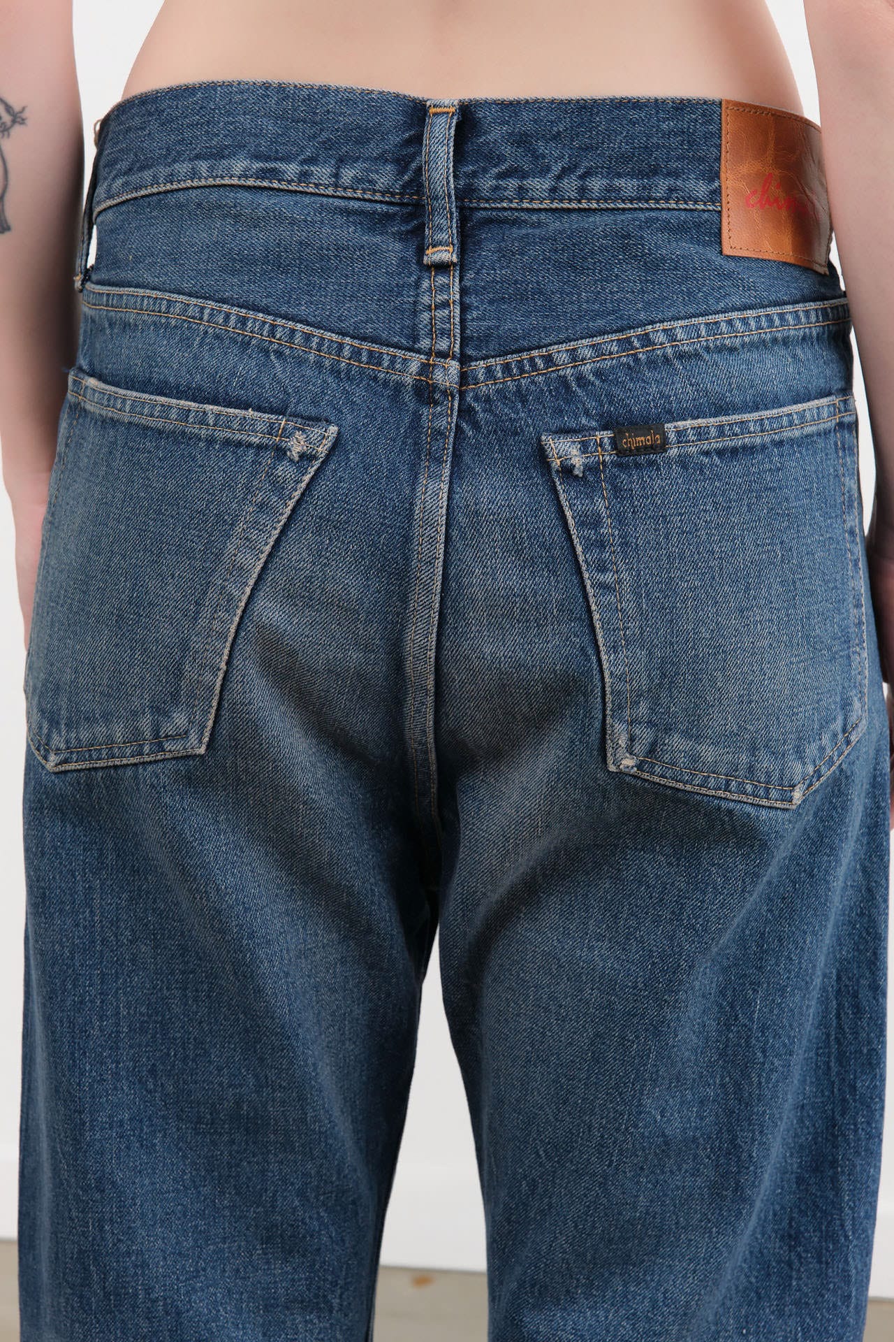 Chimala Apparel Womens Denim Used Ankle Cut 13.5 oz Selvedge Denim in Dark Vintage