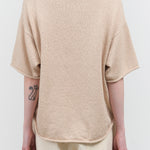 Tan Oversized Short Sleeve Wol Hide Boucle Tee with Roll Over Cuffs and Hem in Bone