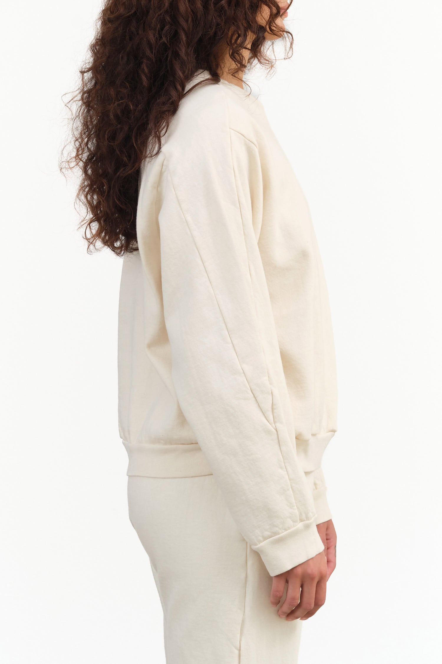 Wol Hide Designer Brand Long Sleeve Crewneck Easy Cotton Sweatshirt in Natural White 