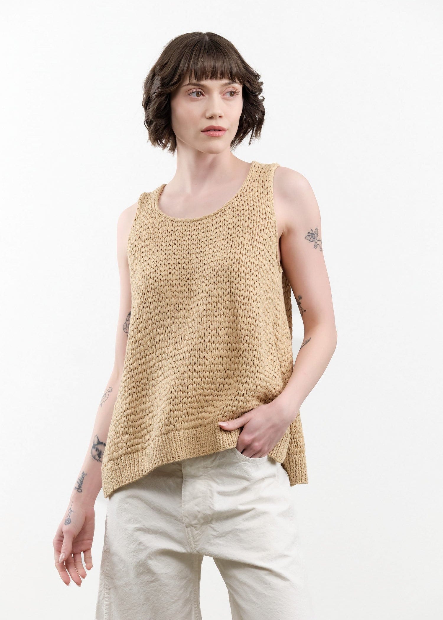 Wol Hide Apparel Womens Blouses Handknit Tank Sand / S/M