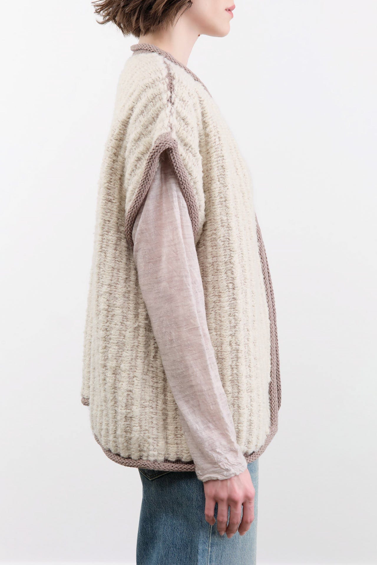 Wol Hide Apparel Womens Sweaters Knit Weave Vest in Chalk