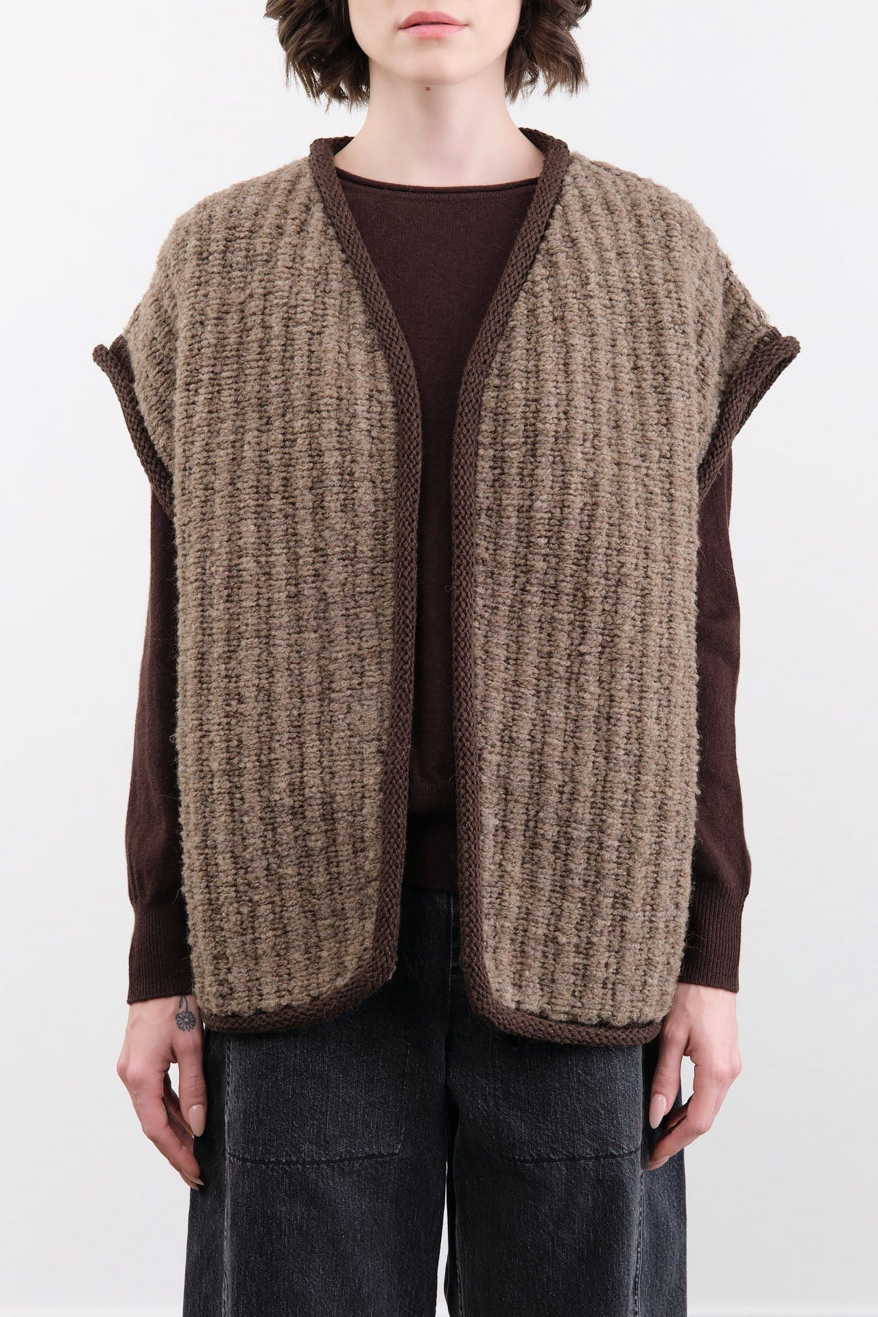 Wol Hide Apparel Womens Sweaters Knit Weave Vest in Loam