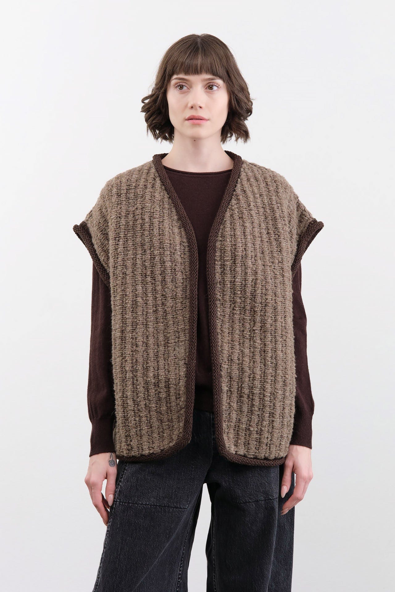 Wol Hide Apparel Womens Sweaters Knit Weave Vest in Loam