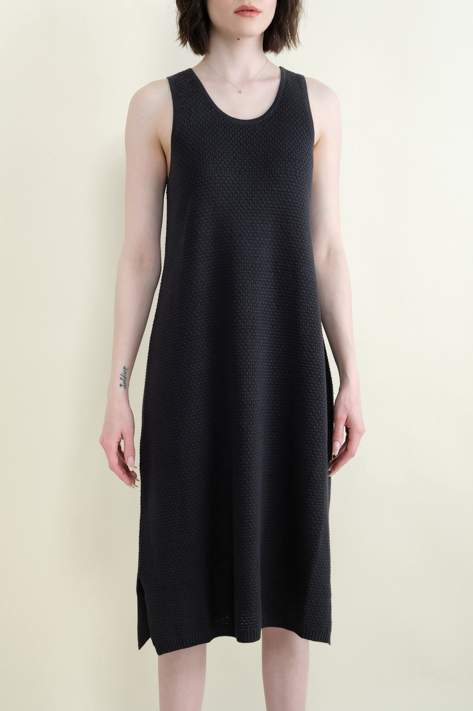 Front of Lace Tank Dress in Washed Black