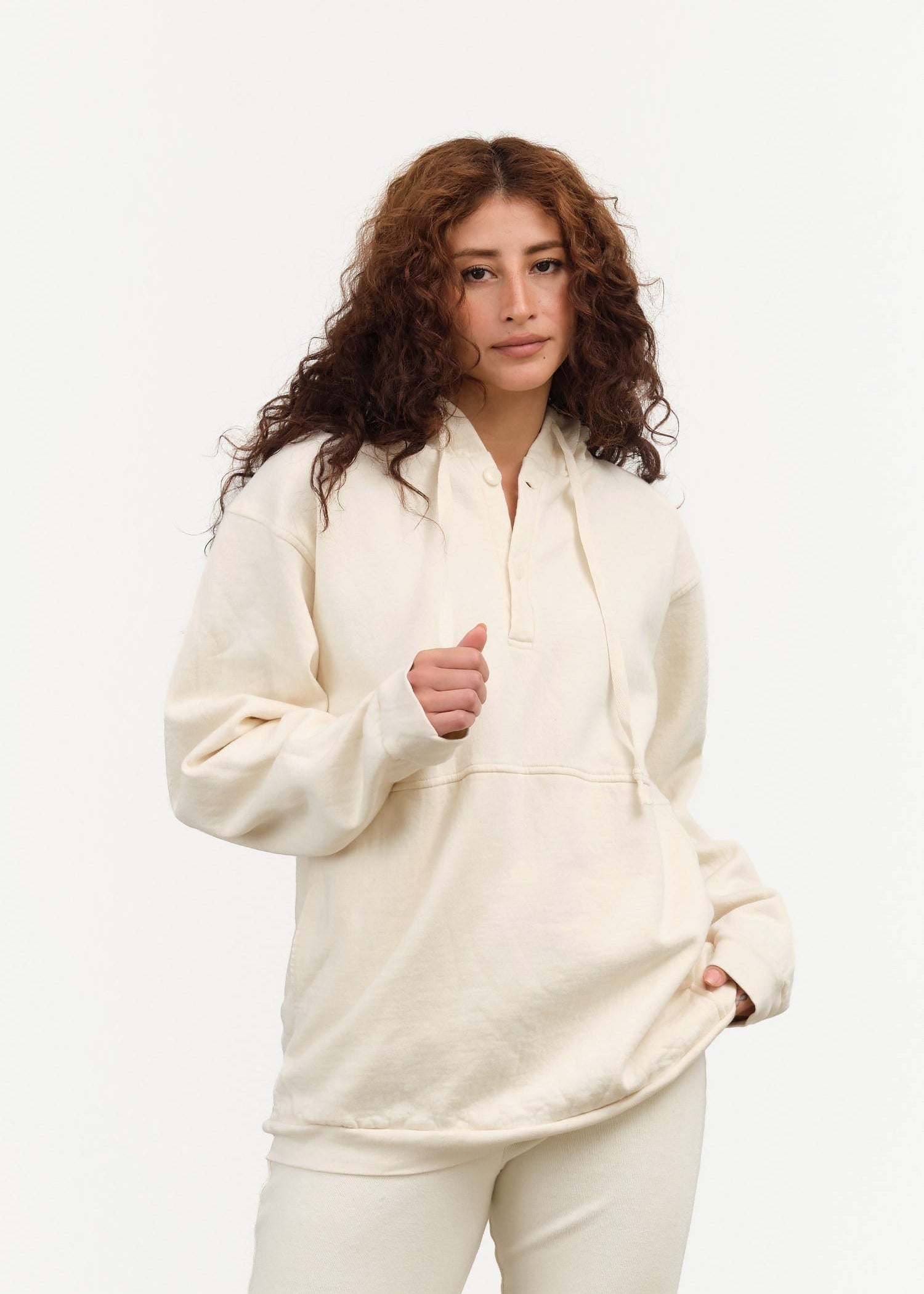 Wol Hide Apparel Womens Lounge Popover Hoodie in Natural Natural / Small