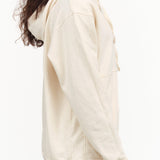 Wol Hide Designer Brand Long Sleeve Popover Hoodie With Top Buttons in Natural White