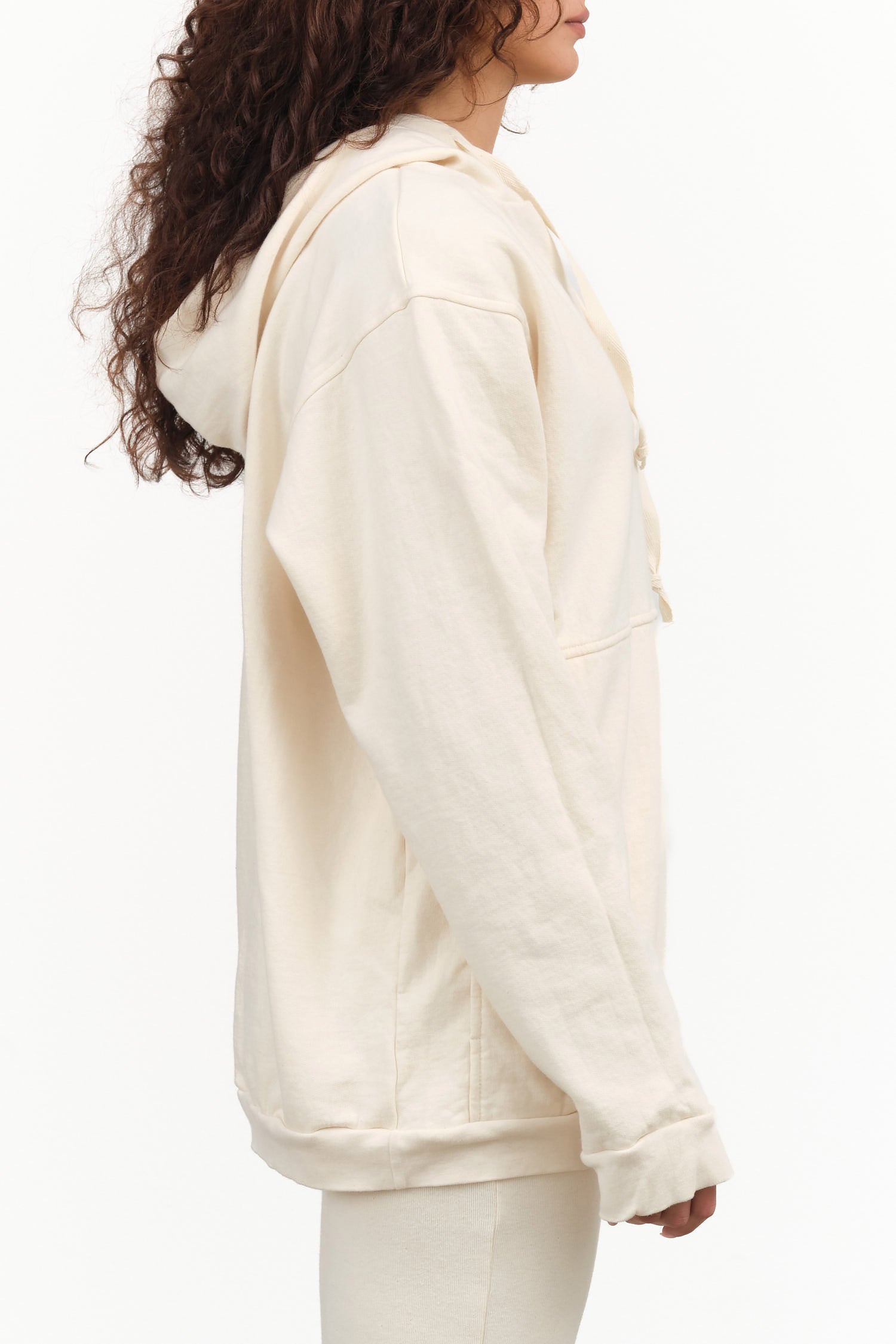 Wol Hide Designer Brand Long Sleeve Popover Hoodie With Top Buttons in Natural White