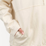 Long Sleeve Popover Hoodie With Top Buttons in Natural White by Wol Hide Designer Brand 