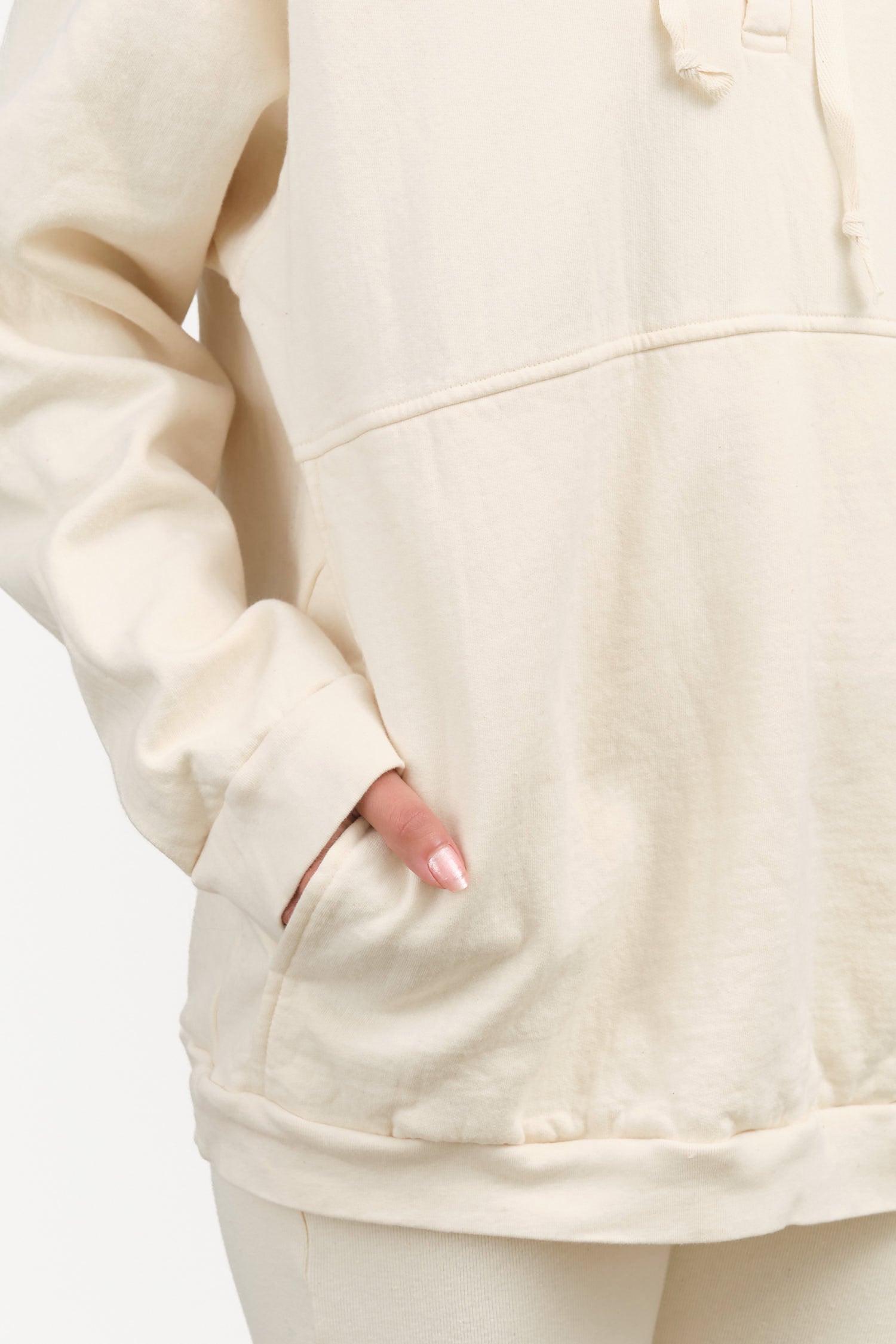 Long Sleeve Popover Hoodie With Top Buttons in Natural White by Wol Hide Designer Brand 