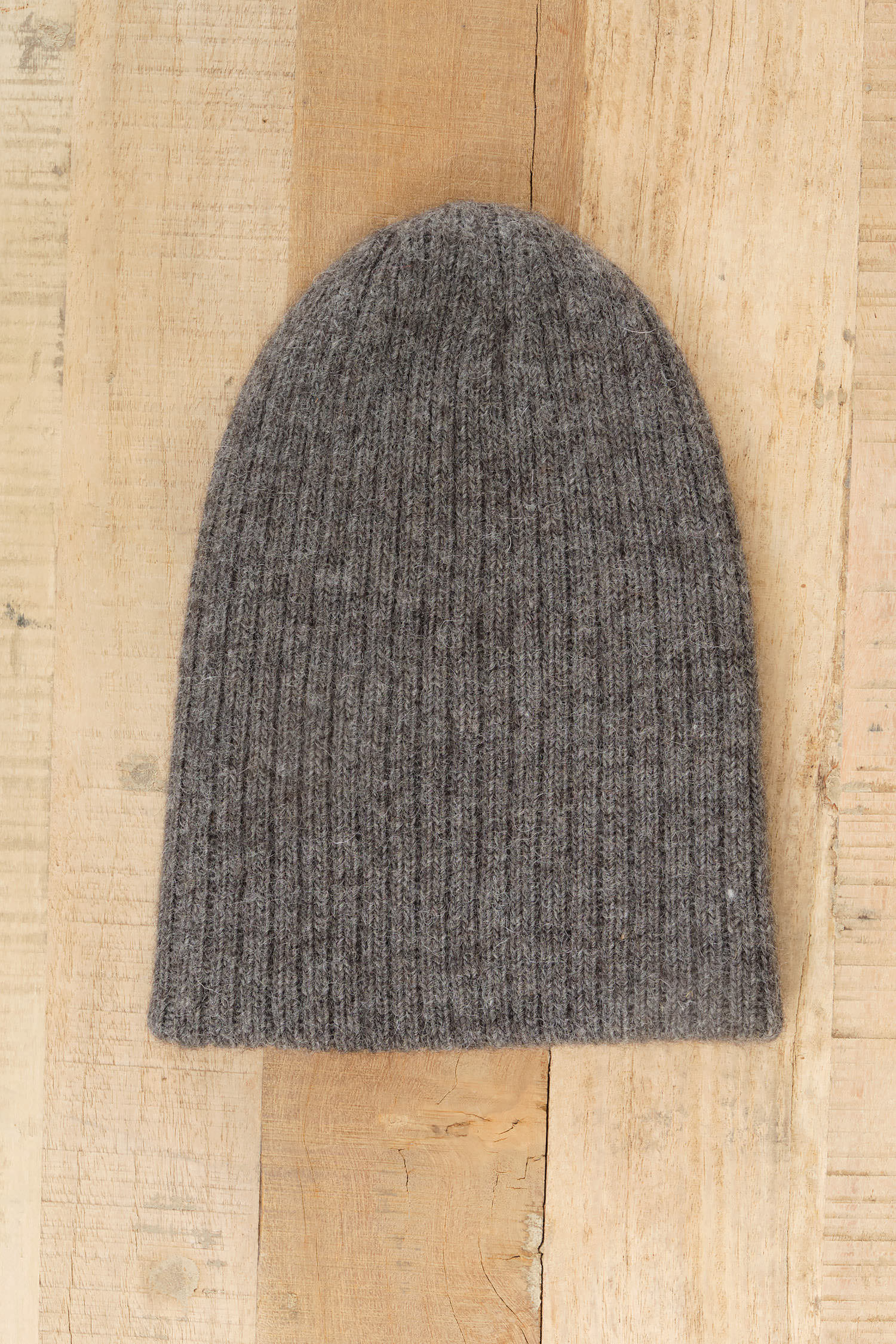 Wol Hide Skinny Rib Hat Wool Beanie in Charcoal Grey 