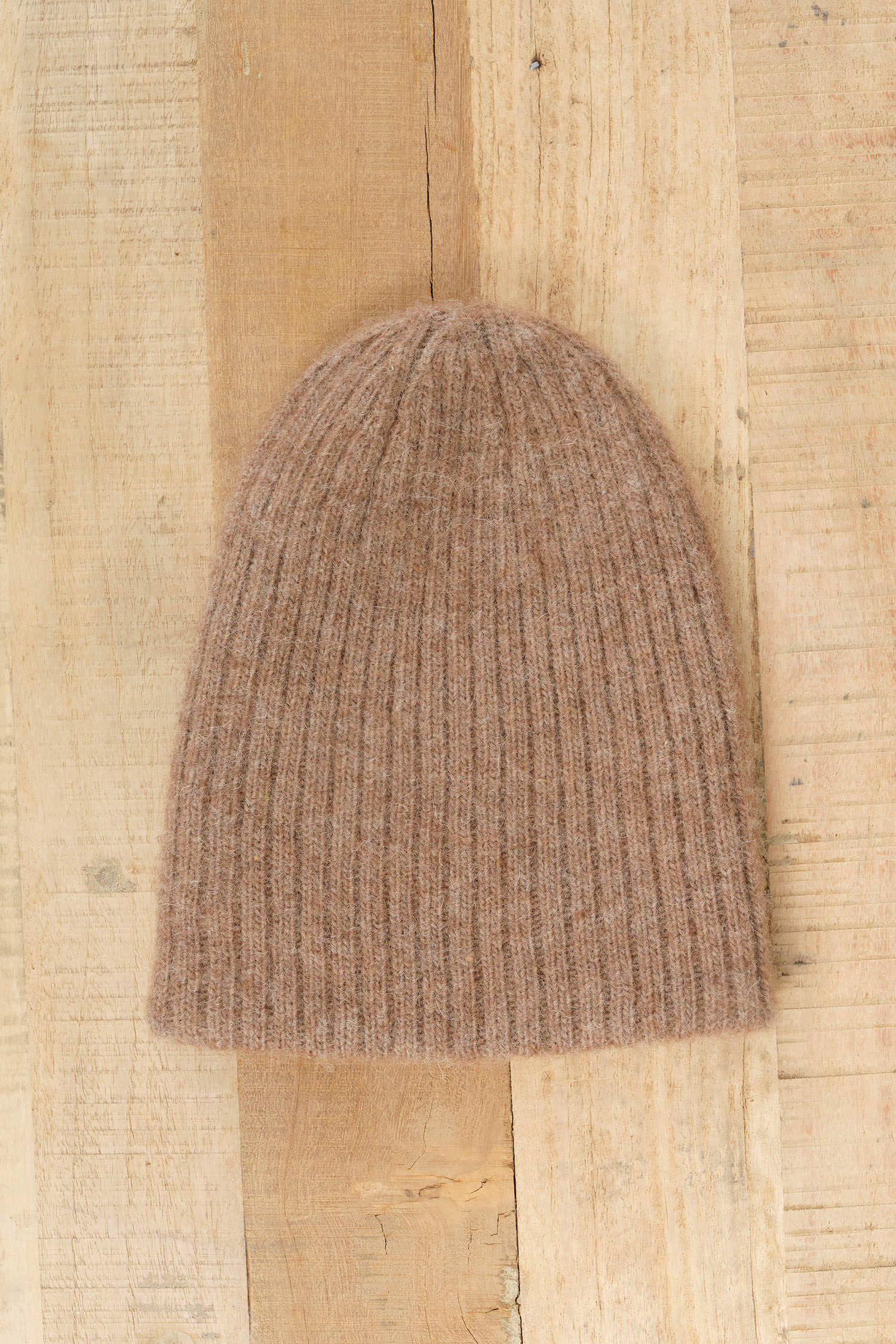 Wol Hide Skinny Rib Hat Wool Beanie in Earth Brown