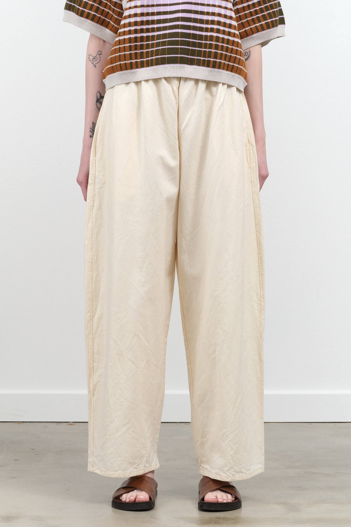 Wide Twill Trouser by Wol Hide in Natural